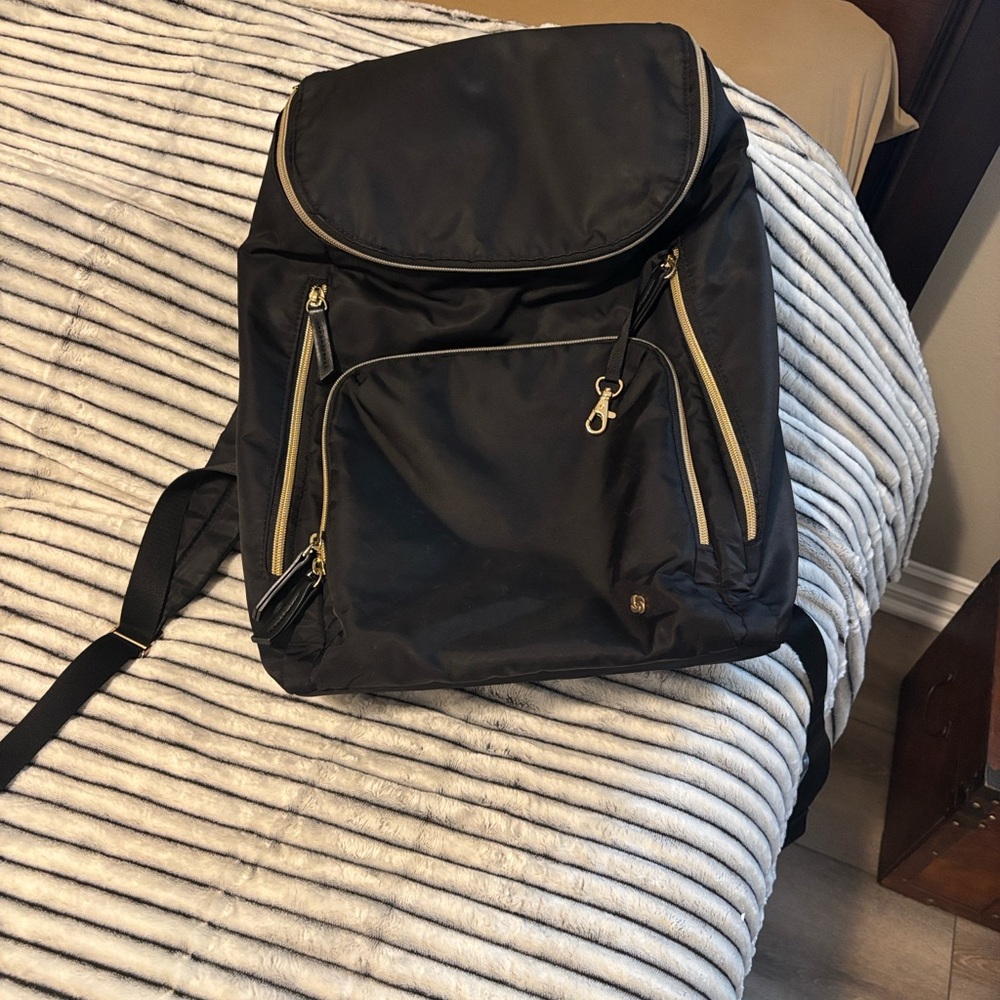 Samsonite Black Backpack with Gold Zippers